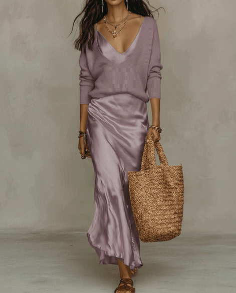 Niketa Satin Two-Piece V-Neck Maxi Women's Occasion Dress