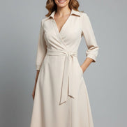 Long Sleeve Wrap Midi Dress in Polyester Blend for Christmas Party Occasions
