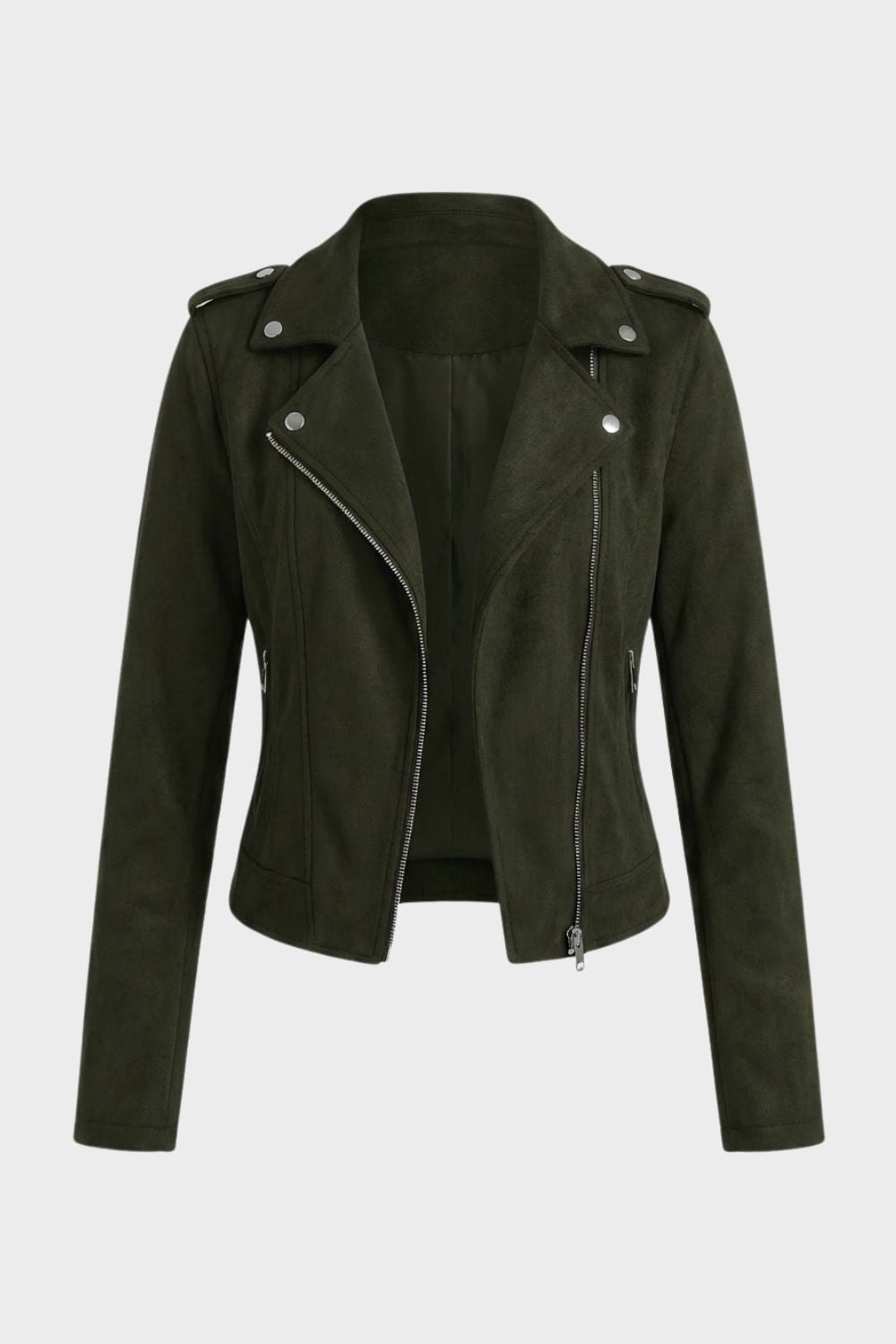 Saskia Faux Suede Biker Jacket with Asymmetrical Zip Detail