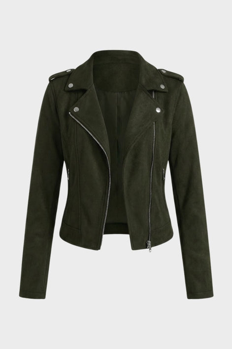 Saskia Faux Suede Biker Jacket with Asymmetrical Zip Detail