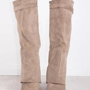 Suede Fold-Over Boots with Gold Buckle Detail for Women