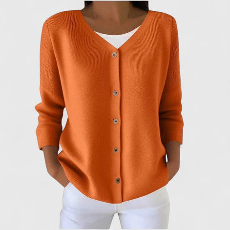 Button-Front V-Neck Knitted Cardigan for Women with Long Sleeves