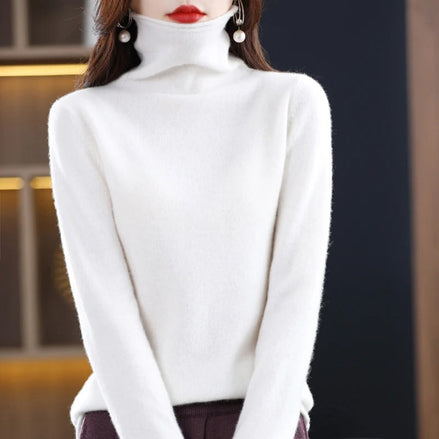 Women's Ribbed Turtleneck Knitted Jumper with Long Sleeves