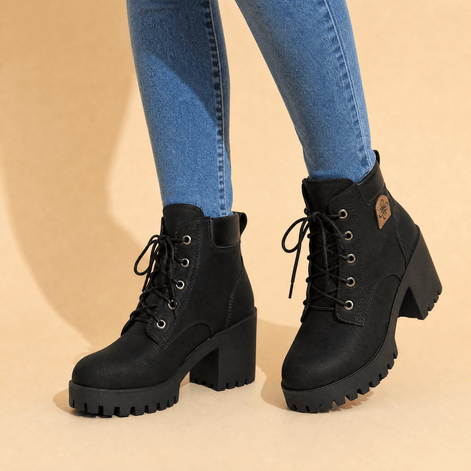 Stridara Lightweight Chunky Platform Combat Boots for Women in PU Leather
