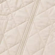 Women's Quilted Puffer Jacket with Knit Panel Trim at Waist and Cuffs