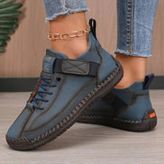 Women's Leather Comfort Shoes with Lace-Up Side Zip Closure
