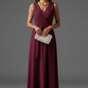 Satin Wrap Maxi Dress with Tie Waist for Christmas Party in Red