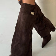 Fold-Over Pointed Toe Knee-High Suede Boots with Structured Fit for Women