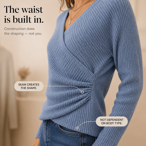 Women's Cinchable Crossover Wrap V-Neck Knitted Jumper with Side Gather