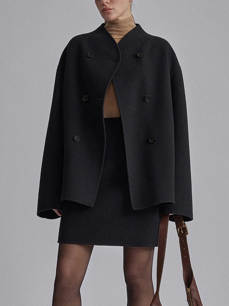 Charlene Double Breasted Wool Blend Pea Coat for Women