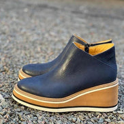 Courtney Faux Leather Wedge Boots for Women with Side Zip and Round Toe