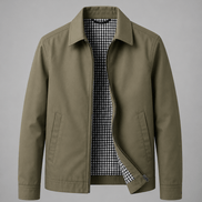 Lightweight Full Zip Mens Jacket with Checked Lining and Point Collar