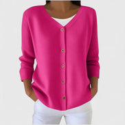Button-Front V-Neck Knitted Cardigan for Women with Long Sleeves