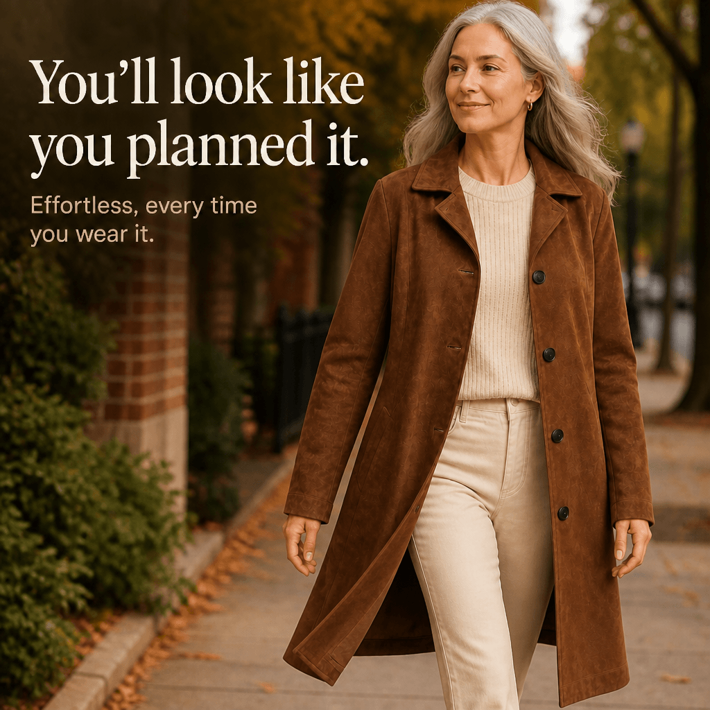 Women's Unstructured Suede-Look Long Coat with Button Front