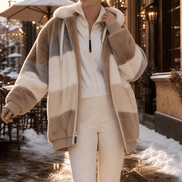 Women's Oversized Color-Block Faux Fur Winter Coat with Hood