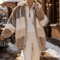 Women's Oversized Color-Block Faux Fur Winter Coat with Hood