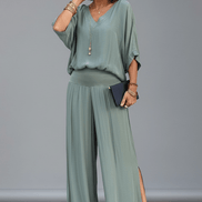 Natalie Chiffon Wide-Leg Women's Two-Piece Co-Ord Set with Draped Top