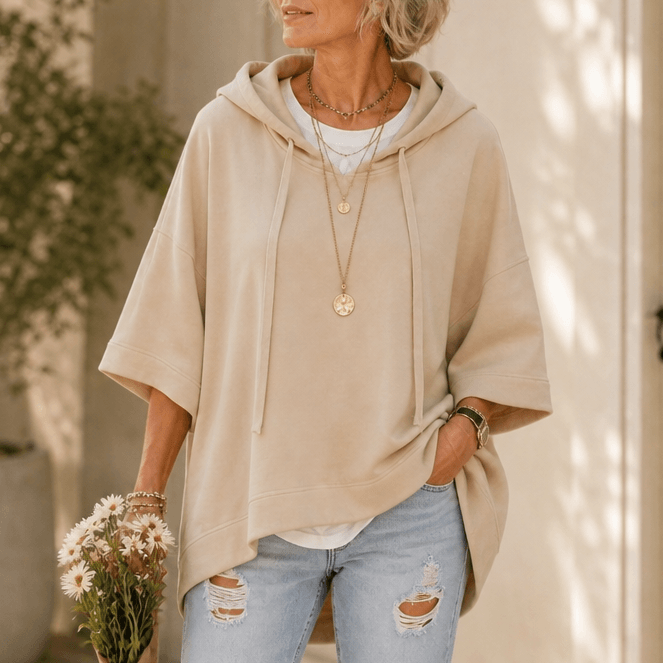 Oversized Wide-Sleeve Hooded Sweatshirt with Dropped Shoulders