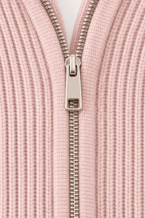 Women's Ribbed Zip-Up Hooded Knit Cardigan with Drawstring Hood