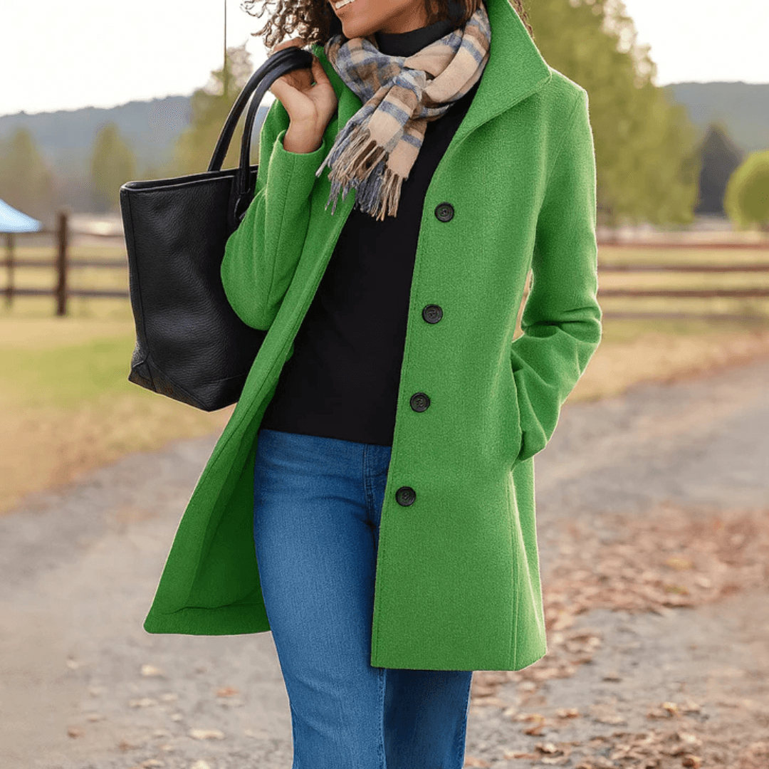 Helga Women's Classic Button-Front Wool-Blend Winter Coat