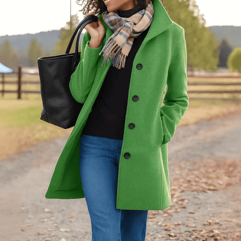 Helga Women's Classic Button-Front Wool-Blend Winter Coat
