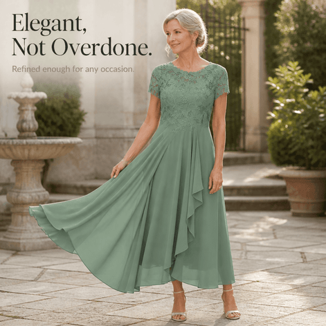 Women's Lace Bodice Chiffon Dress with Ruffled Hem