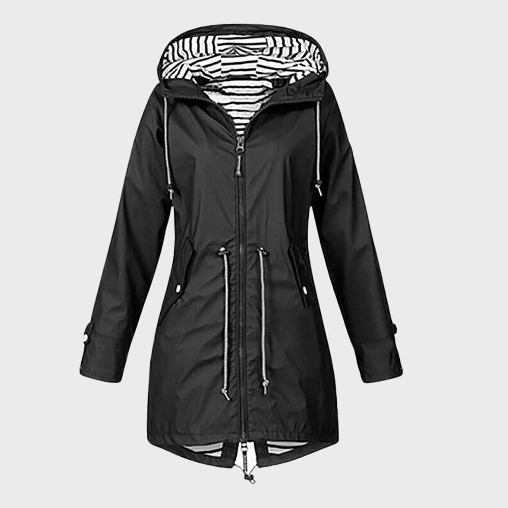 Longline Hooded Waterproof Jacket with Drawstring Waist