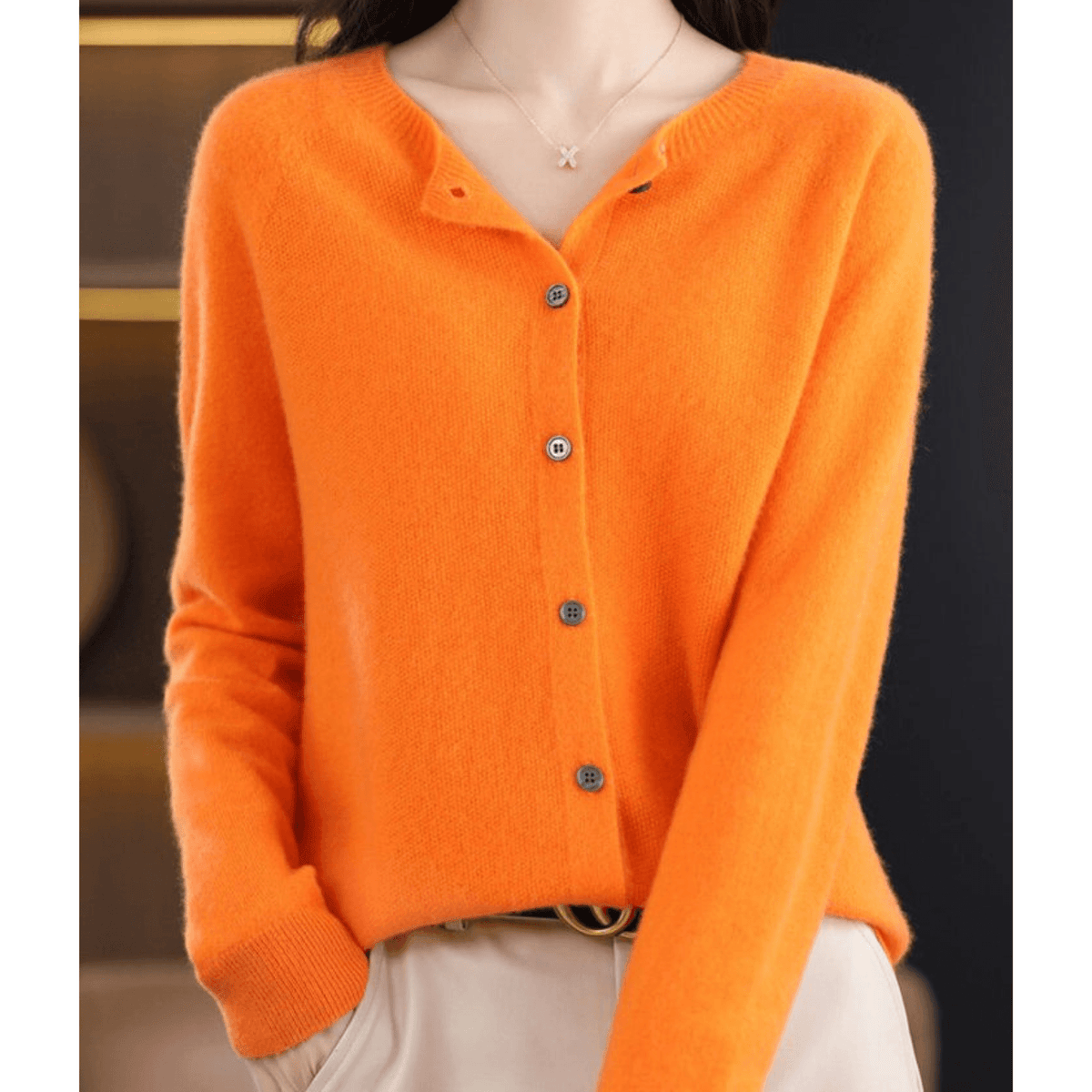 Danielle Round Neck Button-Front Knitted Cardigan for Women