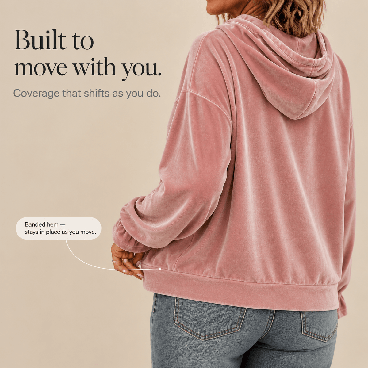 Women's Ruffle Cuff Velvet Relaxed Hoodie with High-Low Hem