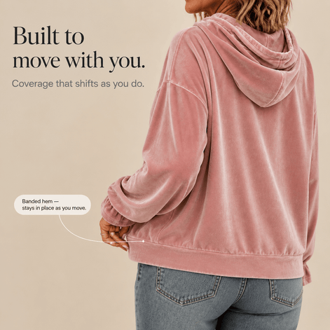 Women's Ruffle Cuff Velvet Relaxed Hoodie with High-Low Hem