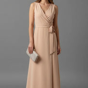 Satin Wrap Maxi Dress with Tie Waist for Christmas Party in Red