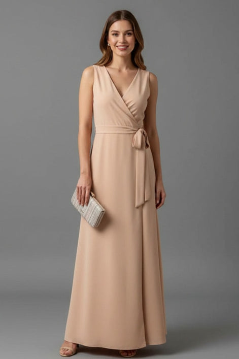 Satin Wrap Maxi Dress with Tie Waist for Christmas Party in Red