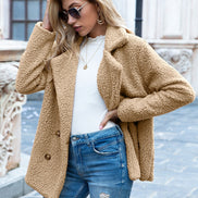 June Teddy Double-Breasted Winter Coats Women Cozy Fleece Jacket