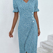 Floral Wrap Midi Dress in Polyester for Autumn and Christmas Parties