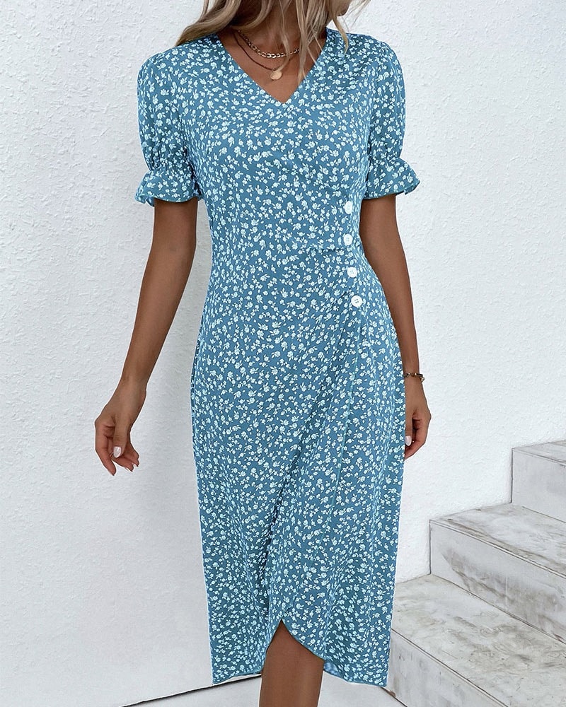 Floral Wrap Midi Dress in Polyester for Autumn and Christmas Parties