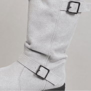 Women's Ribbed Cuff Lug Sole Slouch Boots with Buckle Detail