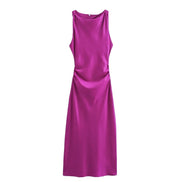 Satin Cowl Neck Midi Christmas Dress with Solid Pattern