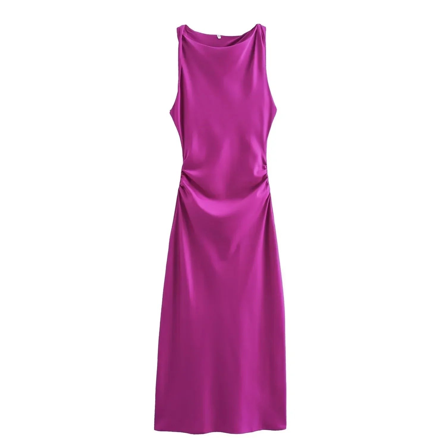 Satin Cowl Neck Midi Christmas Dress with Solid Pattern