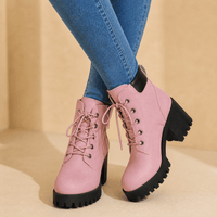 Stridara Lightweight Chunky Platform Combat Boots for Women in PU Leather