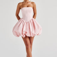 Clara Strapless Satin Puffball Mini Dress for Autumn Dresses Occasions
