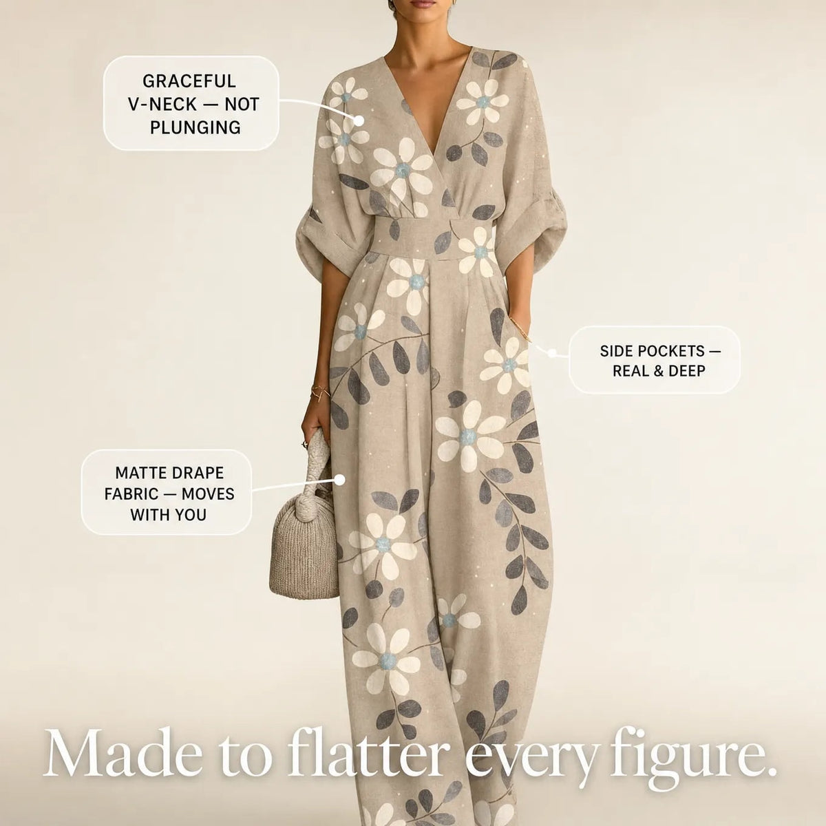 Floral Print Wide-Leg Jumpsuit with Tie Waist and Pockets