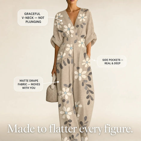 Floral Print Wide-Leg Jumpsuit with Tie Waist and Pockets