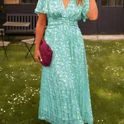 Amelia Floral Wrap Maxi Dress with Flutter Sleeves