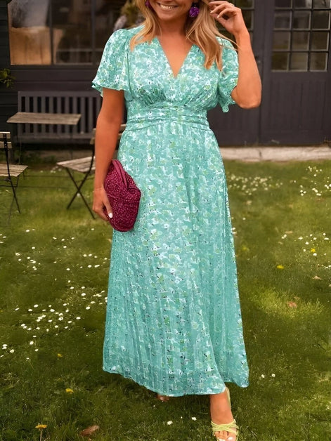 Amelia Floral Wrap Maxi Dress with Flutter Sleeves
