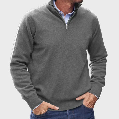Men's Quarter-Zip Knitted Jumper with Layering Collar