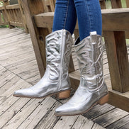 Nadia Embroidered Mid-Calf Western Boots for Women with Block Heel