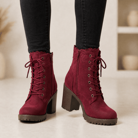 Lacelle Lace-Trim Suede Women's Ankle Boots with Block Heel
