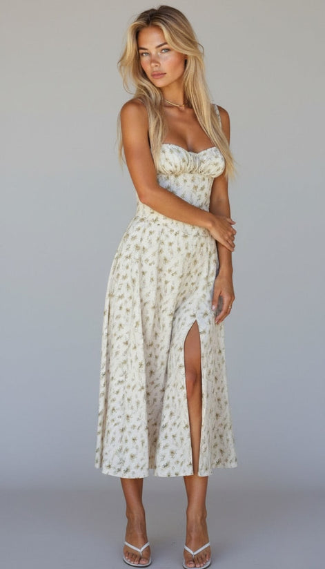 Elodie Floral Satin Midi Slip Dress for Autumn Dresses Occasions