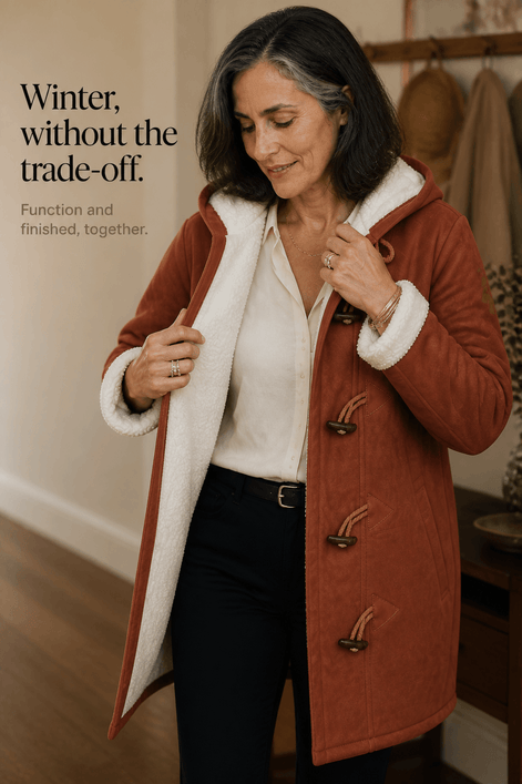 Women's Hooded Faux Suede Winter Coat with Plush Sherpa Lining