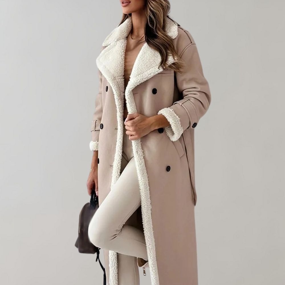 Long Belted Teddy Collar Faux Leather Winter Coats for Women